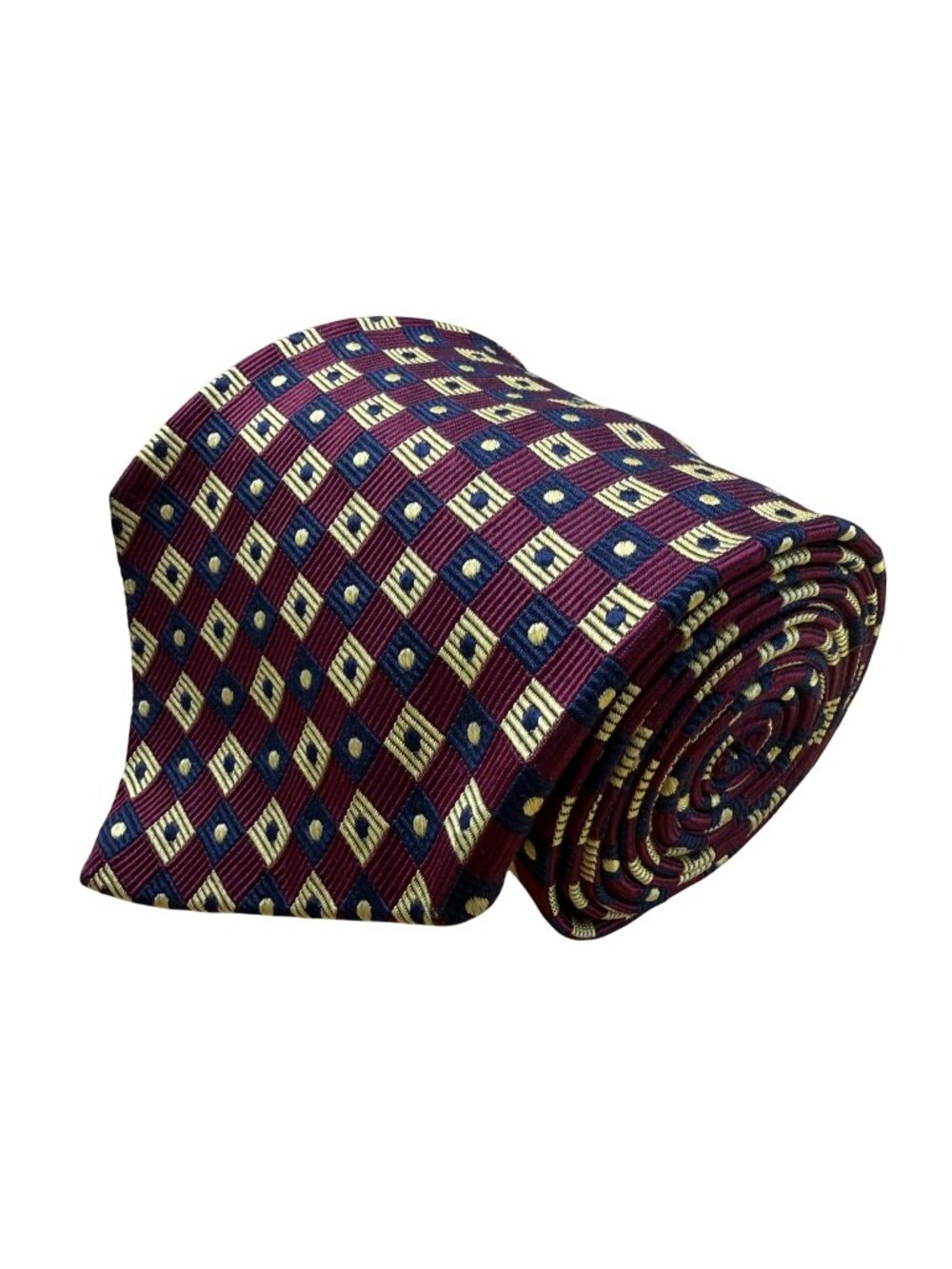 Faconnable Mens Burgundy Silk Patterned Tie Geometric Print 100% Silk